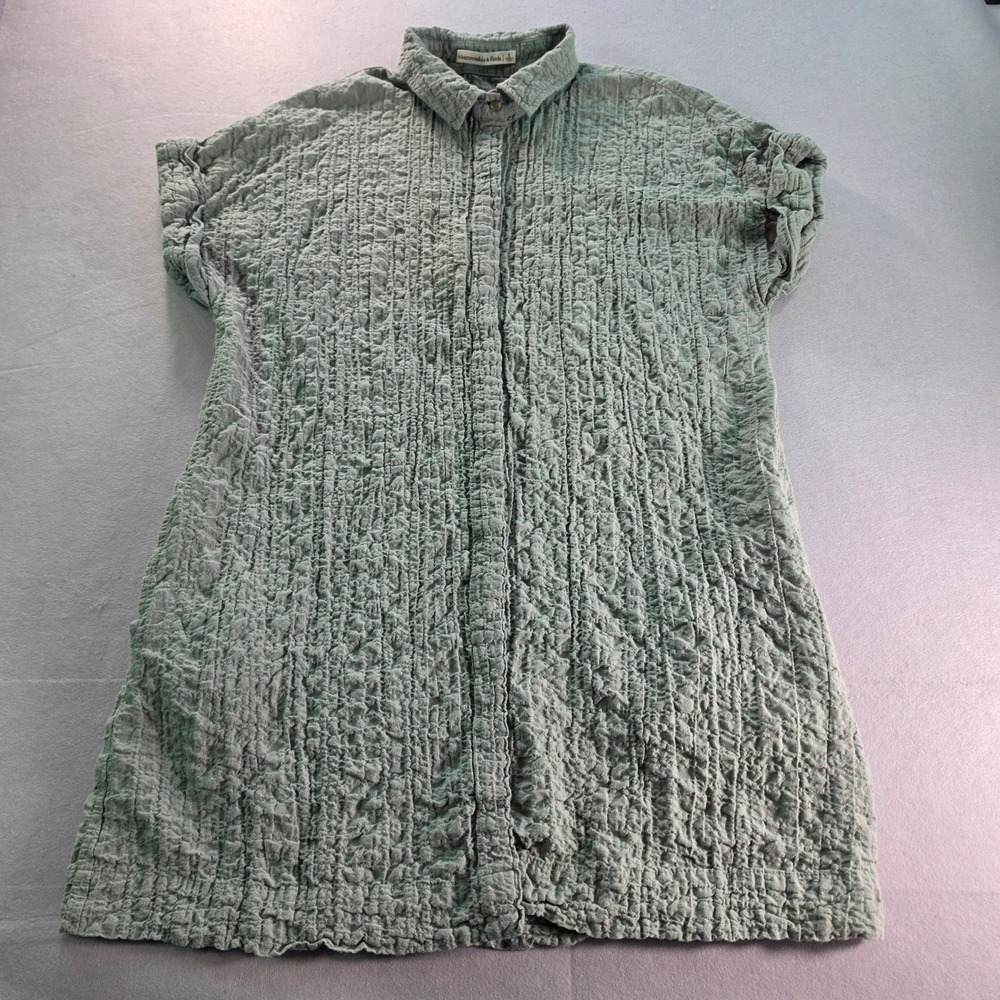 Abercrombie & Fitch Green Textured Gauze Short Sleeve Button Front Shirt Dress S
